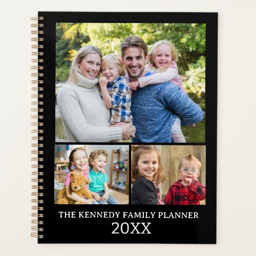 Simple 3 Photo Collage Black And White Family 2023 Planner