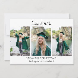 Simple 3 photo Collage Class of Custom Graduation  Announcement