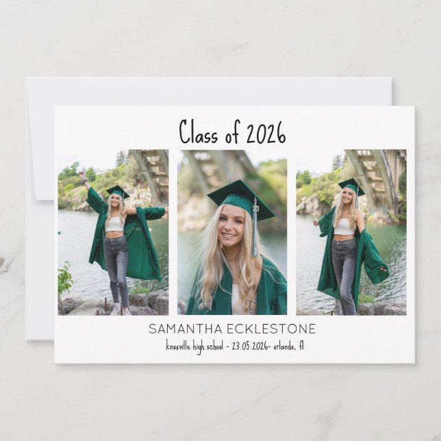 Simple 3 photo Collage Class of Custom Graduation  Announcement (Front)