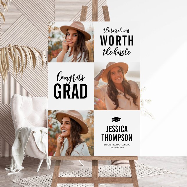 Simple 3 Photo Collage Graduation Party Foam Board (Creator Uploaded)