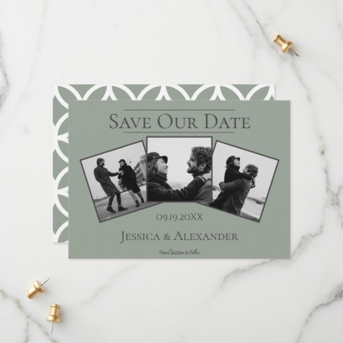 Simple 3 Photo Collage  Sage Green Save The Date