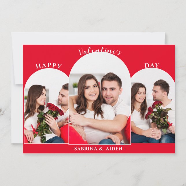 Simple 3 Photo Collage | Valentine's Day  Holiday Card (Front)
