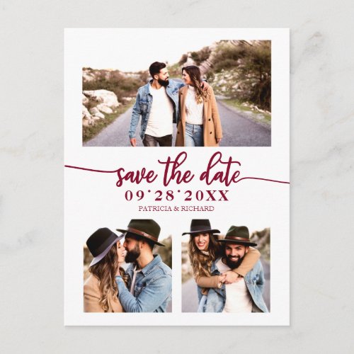 Simple 3 Photo Collage Wedding Save The Date Postcard