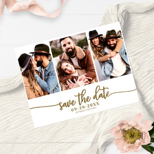 Simple 3 Photo Collage Wedding Save The Date Postcard