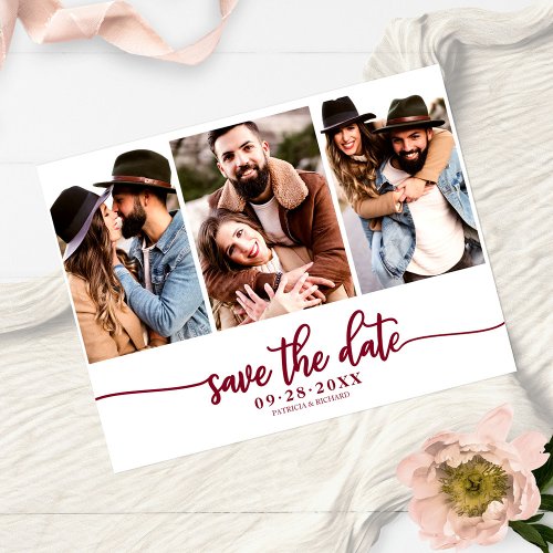 Simple 3 Photo Collage Wedding Save The Date Postcard