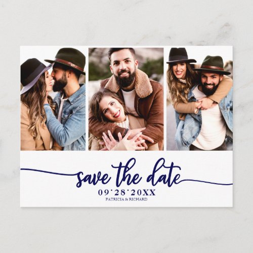 Simple 3 Photo Collage Wedding Save The Date Postcard