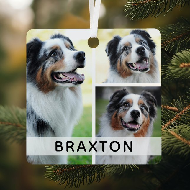 Simple 3 Photo Custom Pet Metal Ornament (Creator Uploaded)