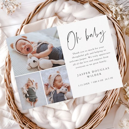Simple 3 Photo Oh Baby Thank You Card