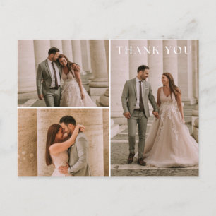Simple 3 Photo Wedding Thank You  Postcard