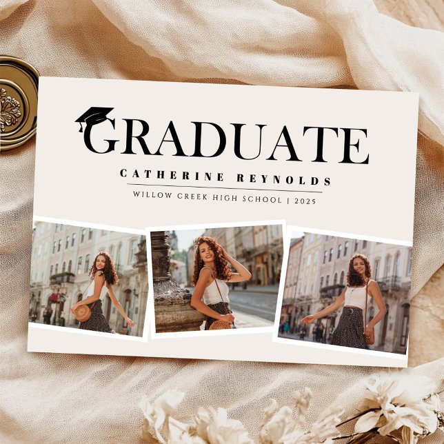 Simple 3 Photos Modern Graduation Invitation (Creator Uploaded)