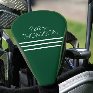 Simple 3 Stripes Name Emerald Green Golf Head Cover