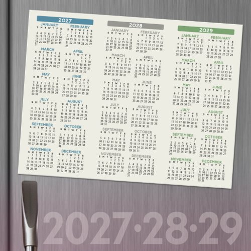 Simple 3 Year 2027 2028 2029 Calendar Minimal Magnetic Dry Erase Sheet