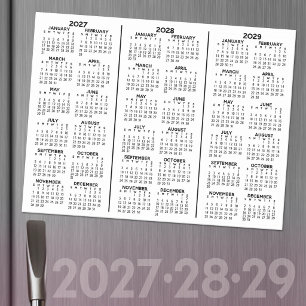 Simple 3 Year 2027 2028 2029 Calendar Minimal Magnetic Dry Erase Sheet