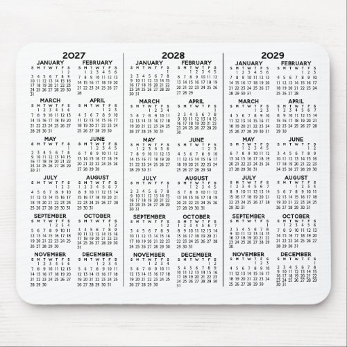 Simple 3 Year 2027 2028 2029 Calendar Minimal Mouse Pad