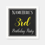 [ Thumbnail: Simple, 3rd Birthday Party W/ Custom Name Paper Napkin ]