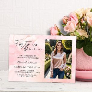Simple 40 & Fabulous Photo Rose Gold 40th Birthday Invitation