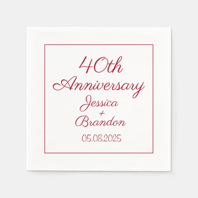 Simple 40th Red Ruby Wedding Anniversary  Napkins (Front)