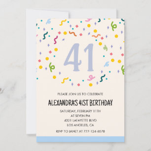 Simple 41st birthday invitations Confetti Modern