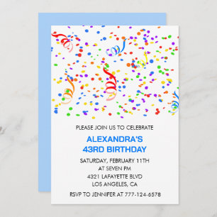 Simple 43rd birthday invitations Confetti Rainbow
