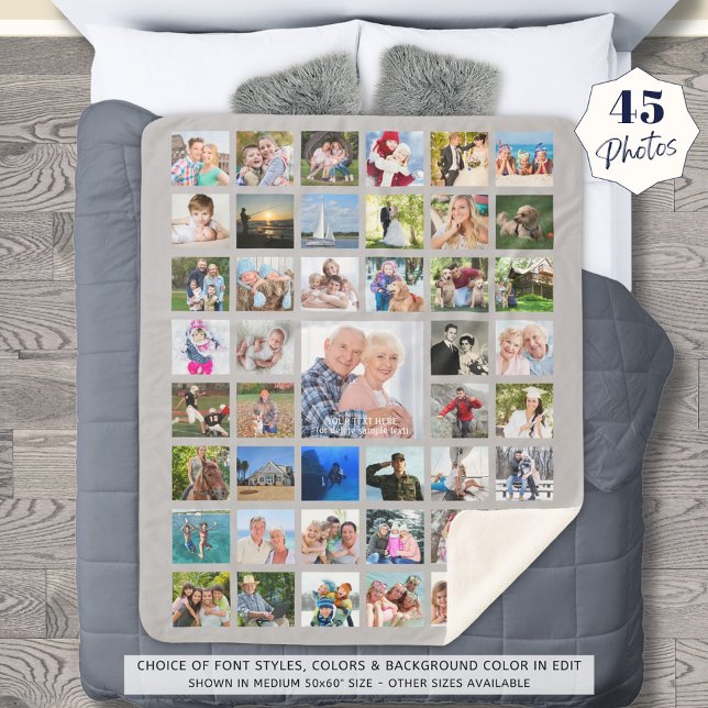 Simple 45 Photo Collage Custom Color Personalized Sherpa Blanket (Creator Uploaded)