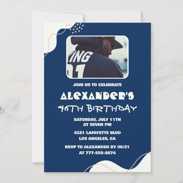 Simple 46th birthday invitations Men Photo Navy (Front)