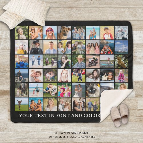Simple 48 Photo Collage Custom Color Sherpa Blanket