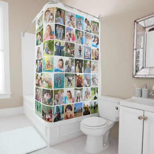 Simple 49 Photo Collage Custom Color Shower Curtain
