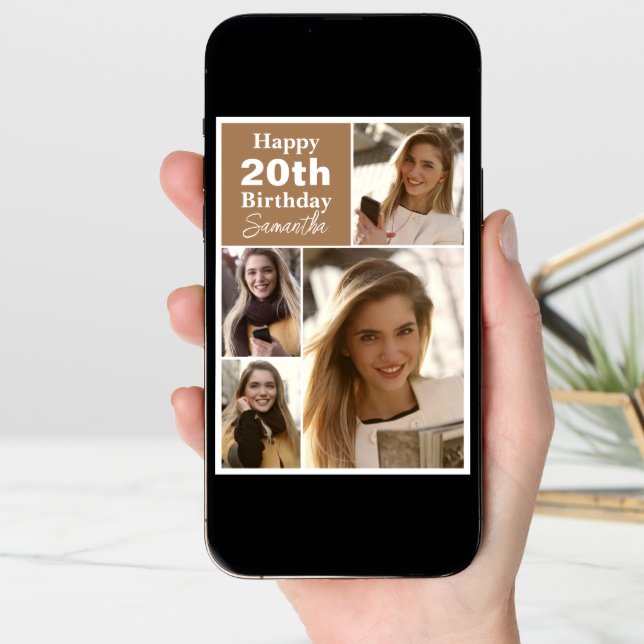 Simple 4 Collage | Photo Any Age Birthday Card (Front Digital)