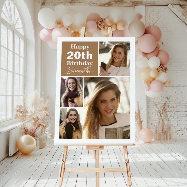 Simple 4 Collage | Photo Any Age Birthday Foam Board (Celebrate lasting memories with our delightful collage birthday sign, capturing special moments.)