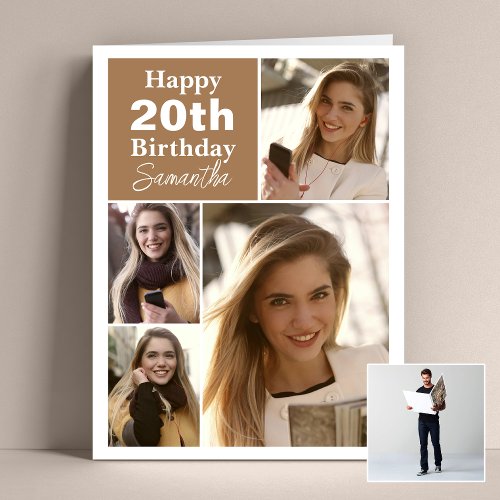 Simple 4 Collage  Photo Any Age Jumbo Birthday Card