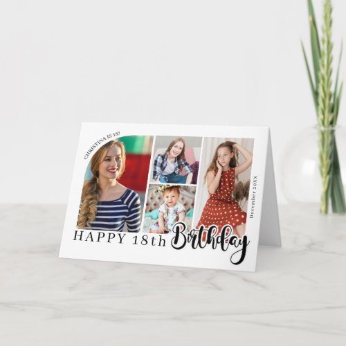 Simple 4 Photo 18th Birthday Collage Any Age Name Thank You Card