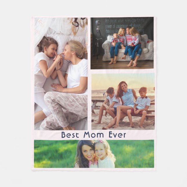 Simple 4 Photo Collage Custom Best Mom Ever Fleece Blanket (Front)