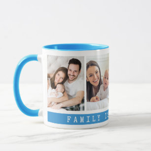 Simple 4 Photo Collage Family Quote Light Blue Mug