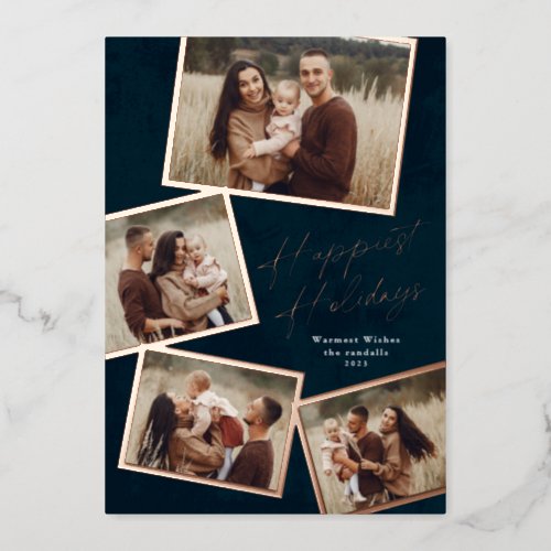 Simple 4 Photo Collage Script  Foil Holiday Card