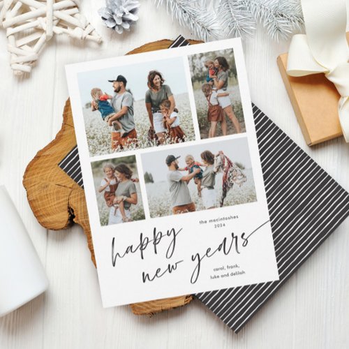 Simple 4 Photo Collage Script Happy New Years Holiday Card