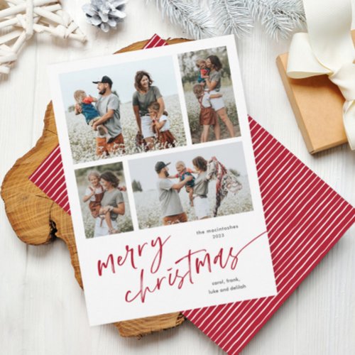Simple 4 Photo Collage Script Merry Christmas Holiday Card