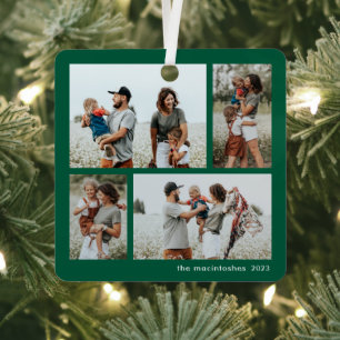 Simple 4 Photo Collage Script Merry Christmas Metal Ornament