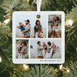 Simple 4 Photo Collage Script Merry Christmas Metal Ornament<br><div class="desc">Simple 4 Photo Collage Script Merry Christmas Tree Ornament. Click the edit button to customize with your photos and text.</div>