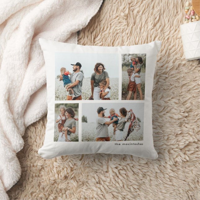 Simple 4 Photo Collage  Throw Pillow (Blanket)
