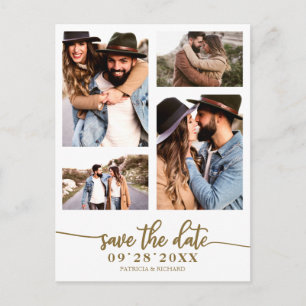 Simple 4 Photo Collage Wedding Save The Date Postcard
