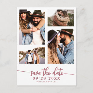 Simple 4 Photo Collage Wedding Save The Date Postcard