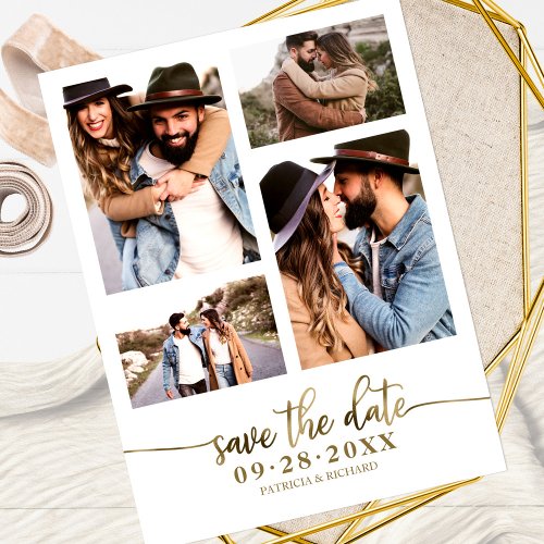 Simple 4 Photo Collage Wedding Save The Date Postcard