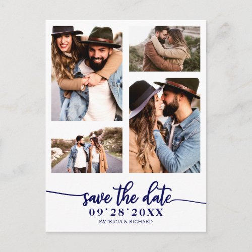 Simple 4 Photo Collage Wedding Save The Date Postcard