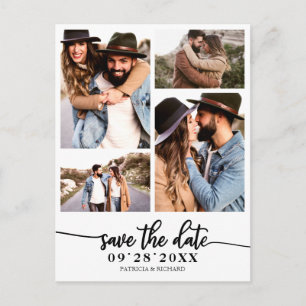 Simple 4 Photo Collage Wedding Save The Date Postcard