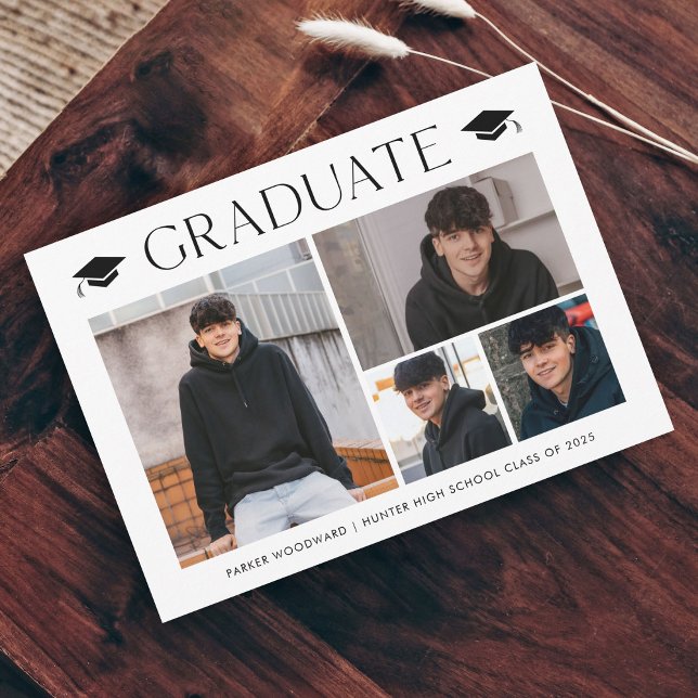Simple 4 Photo Graduation Magnetic Invitation (Simple photo collage graduation announcement magnetic card.)