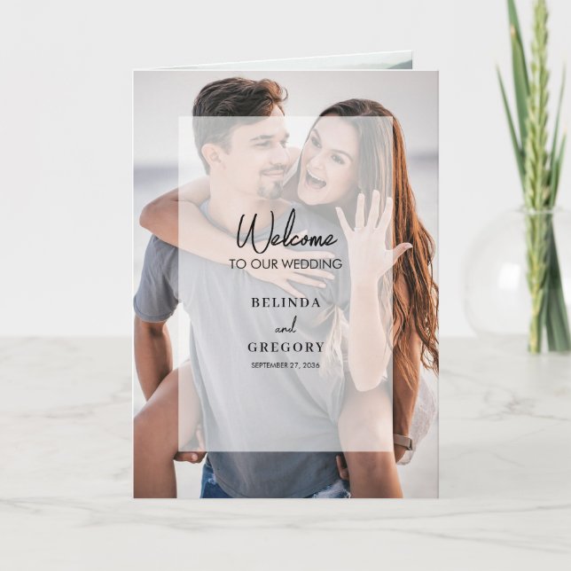 Simple 4 Photo Overlay Wedding Order of Service Program (Front)