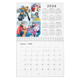 Simple 4 Photos Per Month 2026 Year-At-A-Glance Calendar