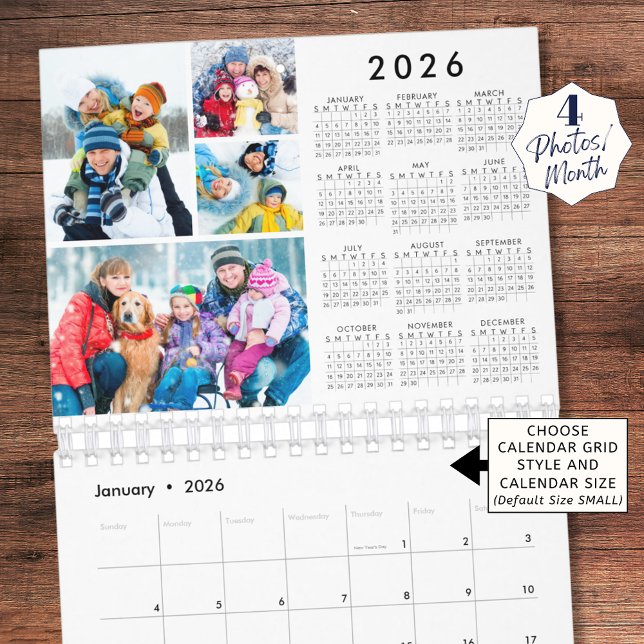 Simple 4 Photos Per Month 2026 Year-At-A-Glance Calendar (Creator Uploaded)