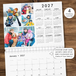 Simple 4 Photos Per Month 2027 Year-At-A-Glance Calendar