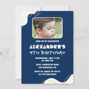 Simple 4th birthday invitations Boy Photo Navy